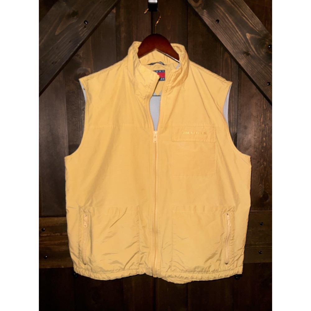 VTG  2000s Tommy Hilfiger Men's Vest‎ Mustard Yellow Fleece Lined Sleeveless